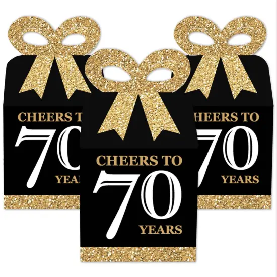Big Dot of Happiness Adult 70th Birthday - Gold - Square Favor Gift Boxes - Birthday Party Bow Boxes - Set of 12 {3}