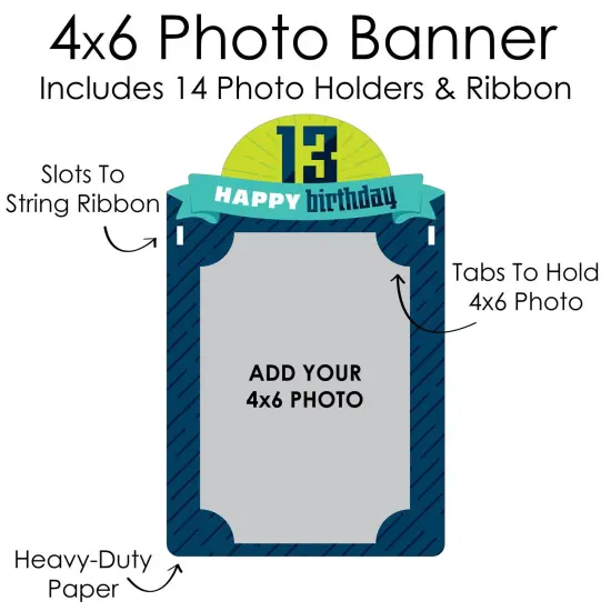 Big Dot of Happiness Boy 13th Birthday - DIY Official Teenager Birthday Party Decor - Picture Display - Photo Banner {7}