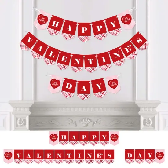 Big Dot of Happiness Conversation Hearts - Valentine's Day Party Bunting Banner - Red Party Decorations - Happy Valentine's Day {1}