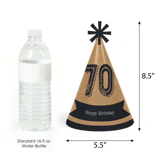 Big Dot of Happiness 70th Milestone Birthday - Cone Happy Birthday Party Hats for Adults - Set of 8 (Standard Size) {4}