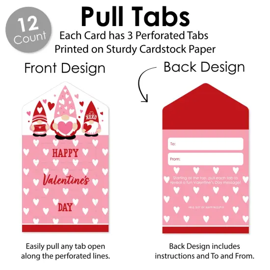 Big Dot of Happiness Valentine Gnomes - Valentine's Day Cards for Kids - Happy Valentine's Day Pull Tabs - Set of 12 {6}