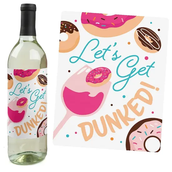 Big Dot of Happiness Donut Worry, Let's Party - Doughnut Party Decorations for Women and Men - Wine Bottle Label Stickers - Set of 4 {6}