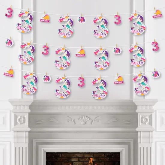 Big Dot of Happiness 3rd Birthday Roar Dinosaur Girl - Three Rex Dino Third Birthday Party DIY Decorations - Clothespin Garland Banner - 44 Pieces {4}