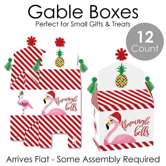Big Dot of Happiness Flamingle Bells - Treat Box Party Favors - Tropical Christmas Party Goodie Gable Boxes - Set of 12 {7}
