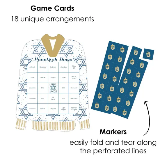 Big Dot of Happiness Happy Hanukkah - Bingo Cards and Markers - Chanukah Shaped Bingo Game - Set of 18 {3}