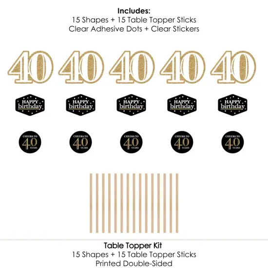 Big Dot of Happiness Adult 40th Birthday - Gold - Birthday Party Centerpiece Sticks - Table Toppers - Set of 15 {7}