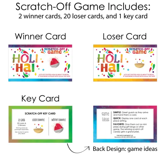 Big Dot of Happiness Holi Hai - Festival of Colors Party Game Scratch Off Cards - 22 Count {6}