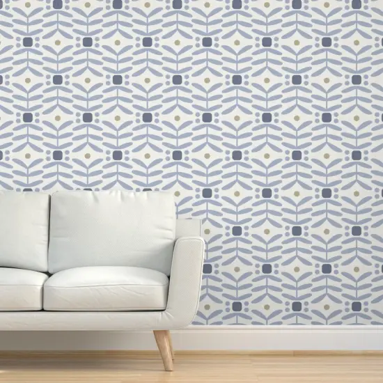 Pre-Pasted Wallpaper 2FT Wide Botanical Diamonds Large Geometric Neutral Blue Denim Dot Stripe Abstract Custom Pre-pasted Wallpaper by Spoonflower {5}