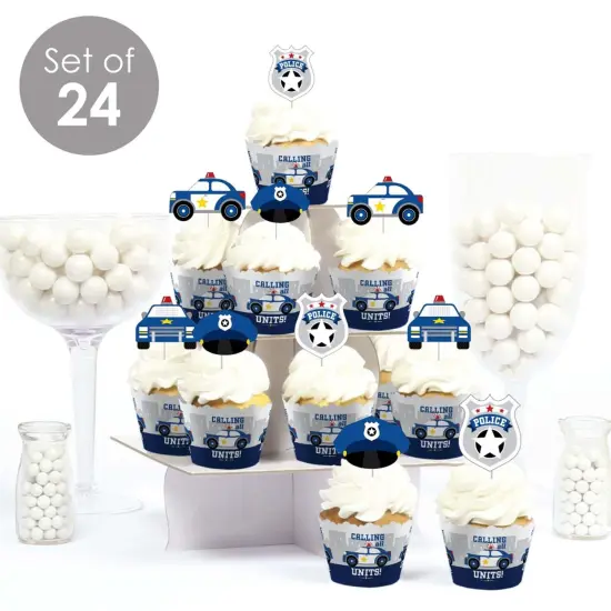 Big Dot of Happiness Calling All Units - Police - Cupcake Decor - Cop Birthday Party or Baby Shower Cupcake Wrappers and Treat Picks Kit - Set of 24 {3}
