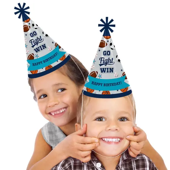 Big Dot of Happiness Go, Fight, Win - Sports - Cone Happy Birthday Party Hats for Kids and Adults - Set of 8 (Standard Size) {3}