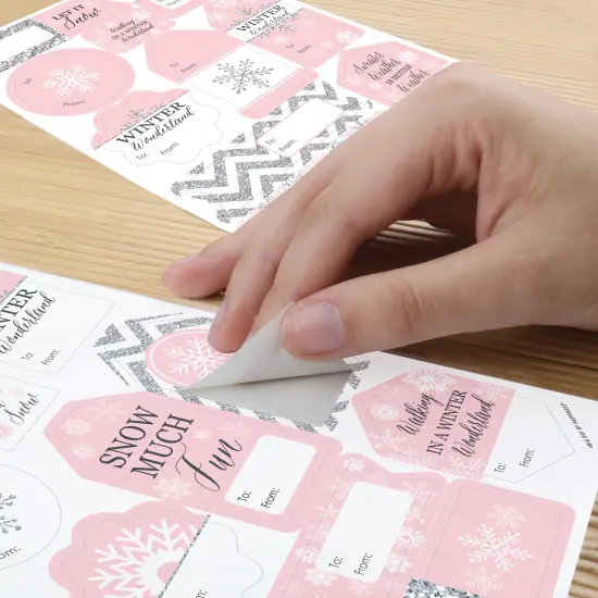Big Dot of Happiness Pink Winter Wonderland Snowflake Birthday Party and Baby Shower Gift Tag Labels - To and From Stickers - 12 Sheets - 120 Stickers {6}
