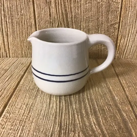Martinez Pottery Syrup Pitcher or Creamer - Handmade Heritage Blue Stripe Stoneware {3}