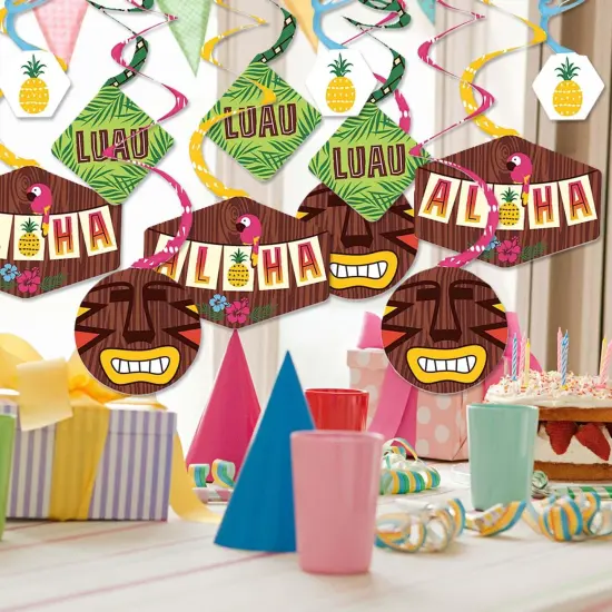 Big Dot of Happiness Tiki Luau - Tropical Hawaiian Summer Party Hanging Decor - Party Decoration Swirls - Set of 40 {3}