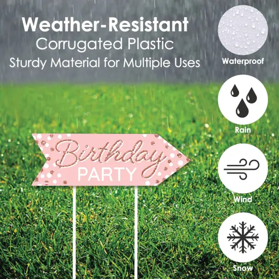 Big Dot of Happiness Pink Rose Gold Birthday - Happy Birthday Party Sign Arrow - Double Sided Directional Yard Signs - Set of 2 {4}
