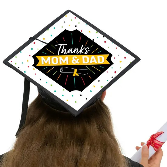 Big Dot of Happiness Thanks Mom and Dad - Graduation Cap Decorations Kit - Grad Cap Cover {6}