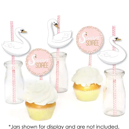 Big Dot of Happiness Swan Soiree - Paper Straw Decor - White Swan Baby Shower or Birthday Party Striped Decorative Straws - Set of 24 {6}