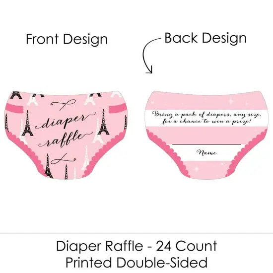 Big Dot of Happiness Paris, Ooh La La - Diaper Shaped Raffle Ticket Inserts - Paris Themed Baby Shower Activities - Diaper Raffle Game - Set of 24 {3}