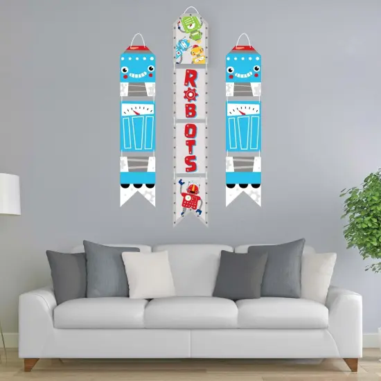 Big Dot of Happiness Gear Up Robots - Hanging Vertical Paper Door Banners - Birthday Party or Baby Shower Wall Decoration Kit - Indoor Door Decor {3}