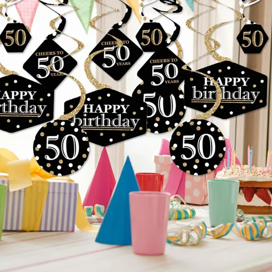 Big Dot of Happiness Adult 50th Birthday - Gold - Birthday Party Hanging Decor - Party Decoration Swirls - Set of 40 {3}