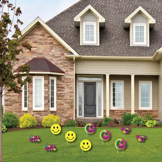 Big Dot of Happiness 60's Hippie - Peace Sign & Smiley Face Lawn Decorations - Outdoor 1960s Groovy Party Yard Decorations - 10 Piece {3}