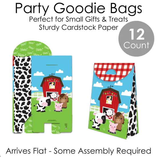 Big Dot of Happiness Farm Animals - Barnyard Baby Shower or Birthday Gift Favor Bags- Party Goodie Boxes - Set of 12 {7}