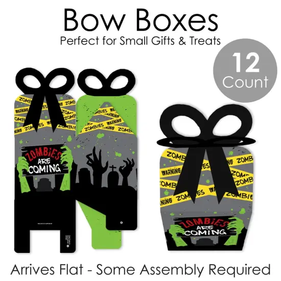 Big Dot of Happiness Zombie Zone - Square Favor Gift Boxes - Halloween or Birthday Zombie Crawl Party Bow Boxes - Set of 12 {7}