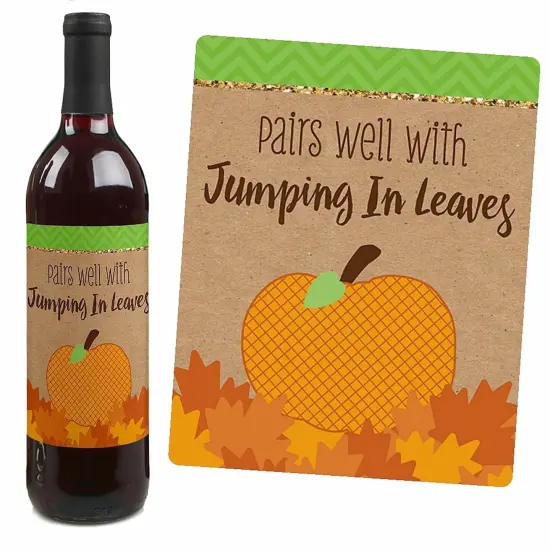 Big Dot of Happiness Pumpkin Patch - Fall, Halloween or Thanksgiving Party Decorations for Women and Men - Wine Bottle Label Stickers - Set of 4 {7}