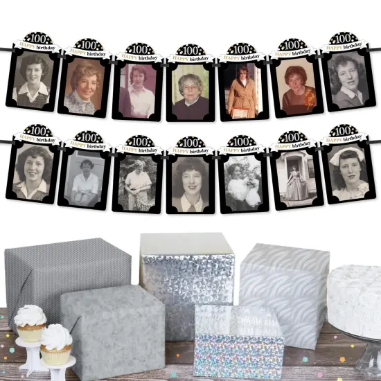 Big Dot of Happiness Adult 100th Birthday - Gold - DIY Birthday Party Decor - Picture Display - Photo Banner {3}
