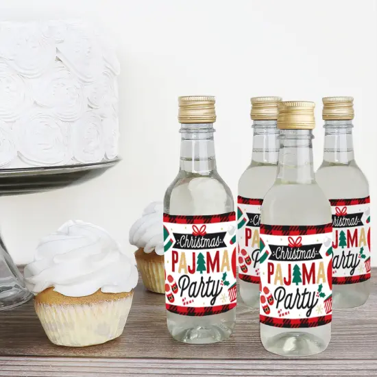 Big Dot of Happiness Christmas Pajamas - Mini Wine and Champagne Bottle Label Stickers - Holiday Plaid PJ Party Favor Gift - Set of 16 {4}