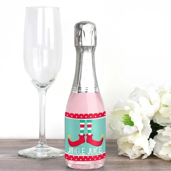 Big Dot of Happiness Elf Squad - Mini Wine and Champagne Bottle Label Stickers - Elf Christmas Party Favor Gift for Women and Men - Set of 16 {3}