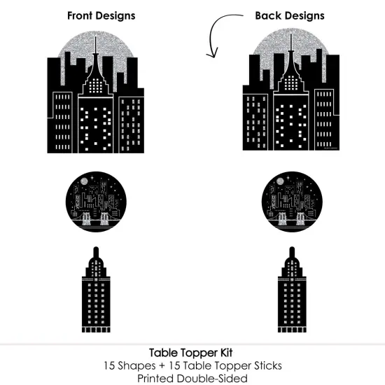 Big Dot of Happiness Nighttime City Skyline - New York Party Centerpiece Sticks - Table Toppers - Set of 15 {6}