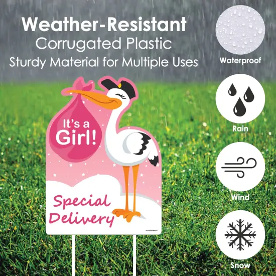 Big Dot of Happiness Girl Special Delivery - Baby Shower Decorations - Pink It's A Girl Stork Baby Announcement & Welcome Yard Sign {4}