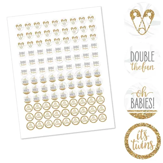 Big Dot of Happiness It's Twins - Gold Twins Baby Shower Round Candy Sticker Favors - Labels Fits Chocolate Candy (1 sheet of 108) {3}