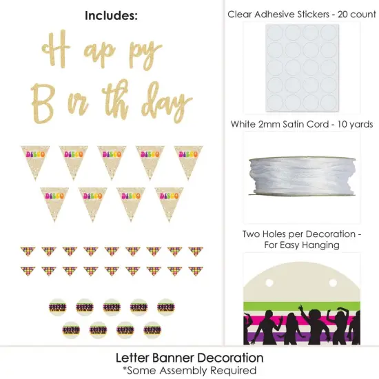 Big Dot of Happiness 70's Disco - 1970s Disco Fever Party Letter Banner Decor - 36 Cutouts & No-Mess Real Gold Glitter Happy Birthday Banner Letters {4}