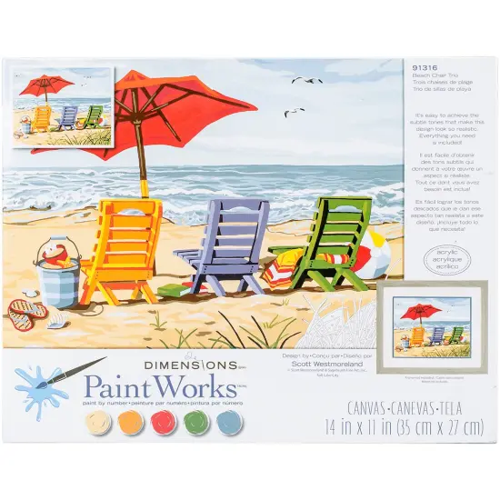 Paint Works Paint By Number Kit 14"X11"-Beach Chair Trio {1}