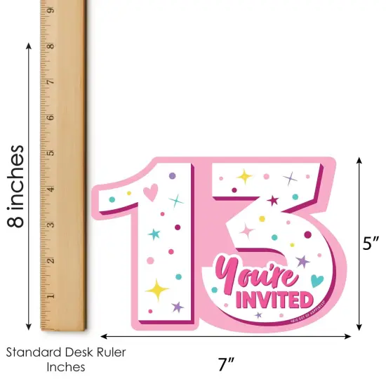 Big Dot of Happiness Girl 13th Birthday - Shaped Fill-In Invitations - Official Teenager Birthday Party Invitation Cards with Envelopes - Set of 12 {7}