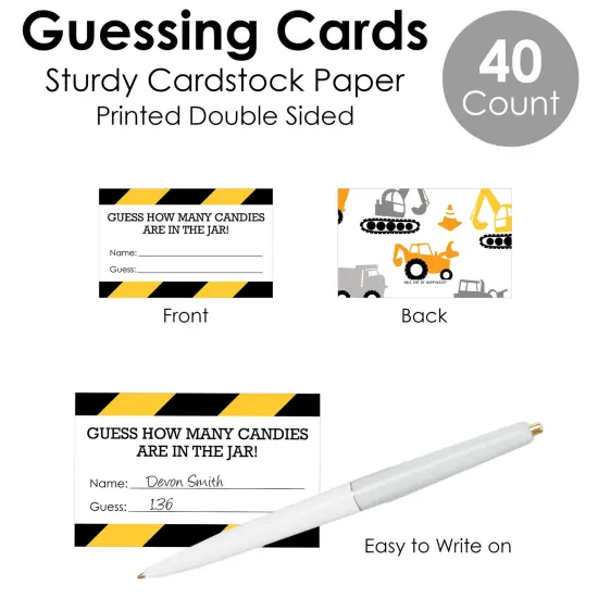 Big Dot of Happiness Dig It - Construction Party Zone - How Many Candies Baby Shower or Birthday Party Game - 1 Stand and 40 Cards Candy Guessing Game {7}