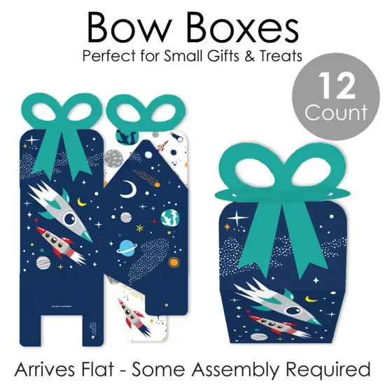 Big Dot of Happiness Blast Off to Outer Space - Square Favor Gift Boxes - Rocket Ship Baby Shower or Birthday Party Bow Boxes - Set of 12 {7}