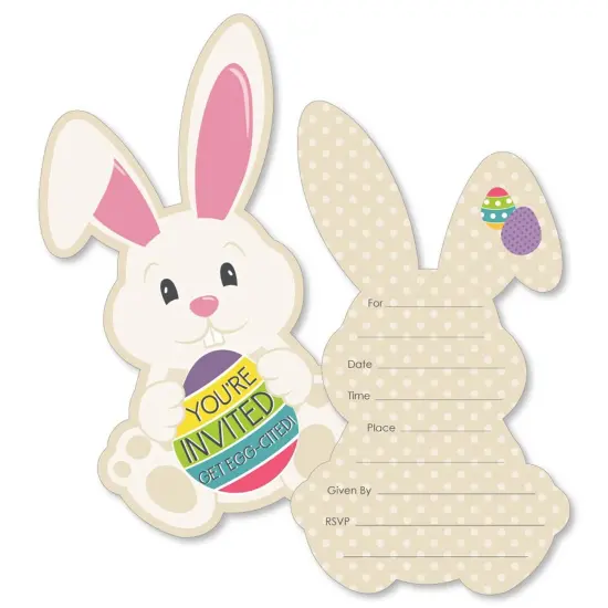 Big Dot of Happiness Hippity Hoppity - Shaped Fill-in Invitations - Easter Bunny Party Invitation Cards with Envelopes - Set of 12 {1}