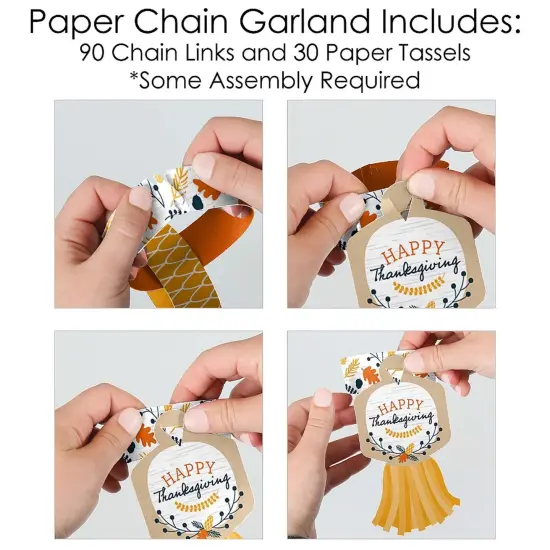 Big Dot of Happiness Happy Thanksgiving - 90 Chain Links and 30 Paper Tassels Decoration Kit - Fall Harvest Party Paper Chains Garland - 21 feet {6}
