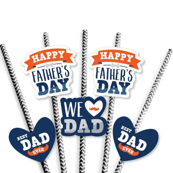 Big Dot of Happiness Happy Father's Day - Paper Straw Decor - We Love Dad Party Striped Decorative Straws - Set of 24 {7}
