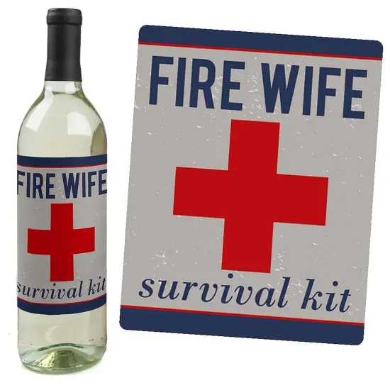 Big Dot of Happiness Fired Up Fire Truck - Firefighter Decorations for Women and Men - Firetruck Party Wine Bottle Label Stickers - Set of 4 {3}