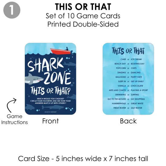 Big Dot of Happiness Shark Zone - 4 Jawsome Shark Party or Birthday Party Games - 10 Cards Each - Gamerific Bundle {6}