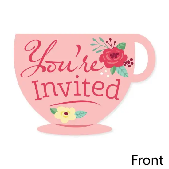 Big Dot of Happiness Floral Let's Par-Tea - Shaped Fill-In Invitations - Garden Tea Party Invitation Cards with Envelopes - Set of 12 {4}
