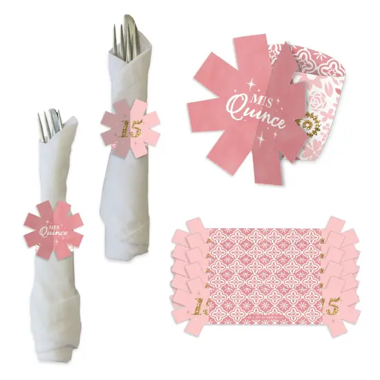 Big Dot of Happiness Mis Quince Anos - Quinceanera Sweet 15 Birthday Party Paper Napkin Holder - Napkin Rings - Set of 24 {1}