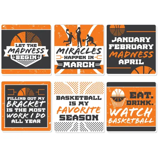 Big Dot of Happiness Basketball - Let the Madness Begin - Funny College Basketball Party Decorations - Drink Coasters - Set of 6 {1}
