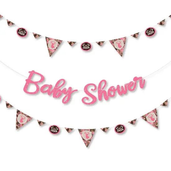 Big Dot of Happiness Pink Gone Hunting - Deer Hunting Girl Camo Baby Shower Letter Banner Decoration - 36 Banner Cutouts & Baby Shower Banner Letters {1}