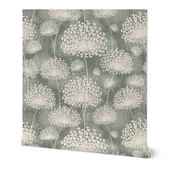 Peel & Stick Wallpaper 2FT Wide Vintage Style Dandelions Gray Cream Neutral Flowers Floral Nature Custom Removable Wallpaper by Spoonflower {7}
