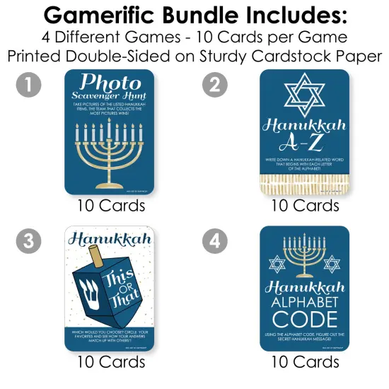 Big Dot of Happiness Happy Hanukkah - 4 Chanukah Holiday Party Games - 10 Cards Each - Gamerific Bundle {4}