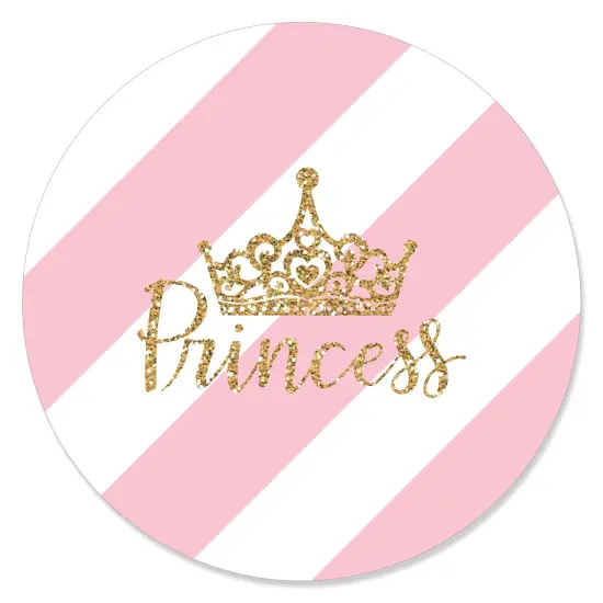 Big Dot of Happiness Little Princess Crown - Pink and Gold Princess Baby Shower or Birthday Party Circle Sticker Labels - 24 Count {1}
